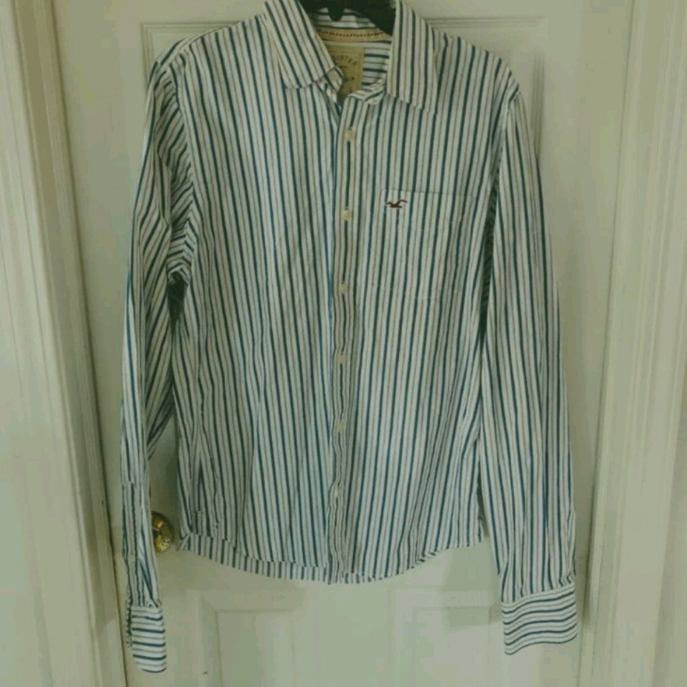 Hollister blue and white stripe button down.